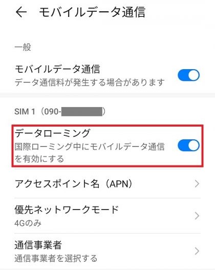 データローミングON