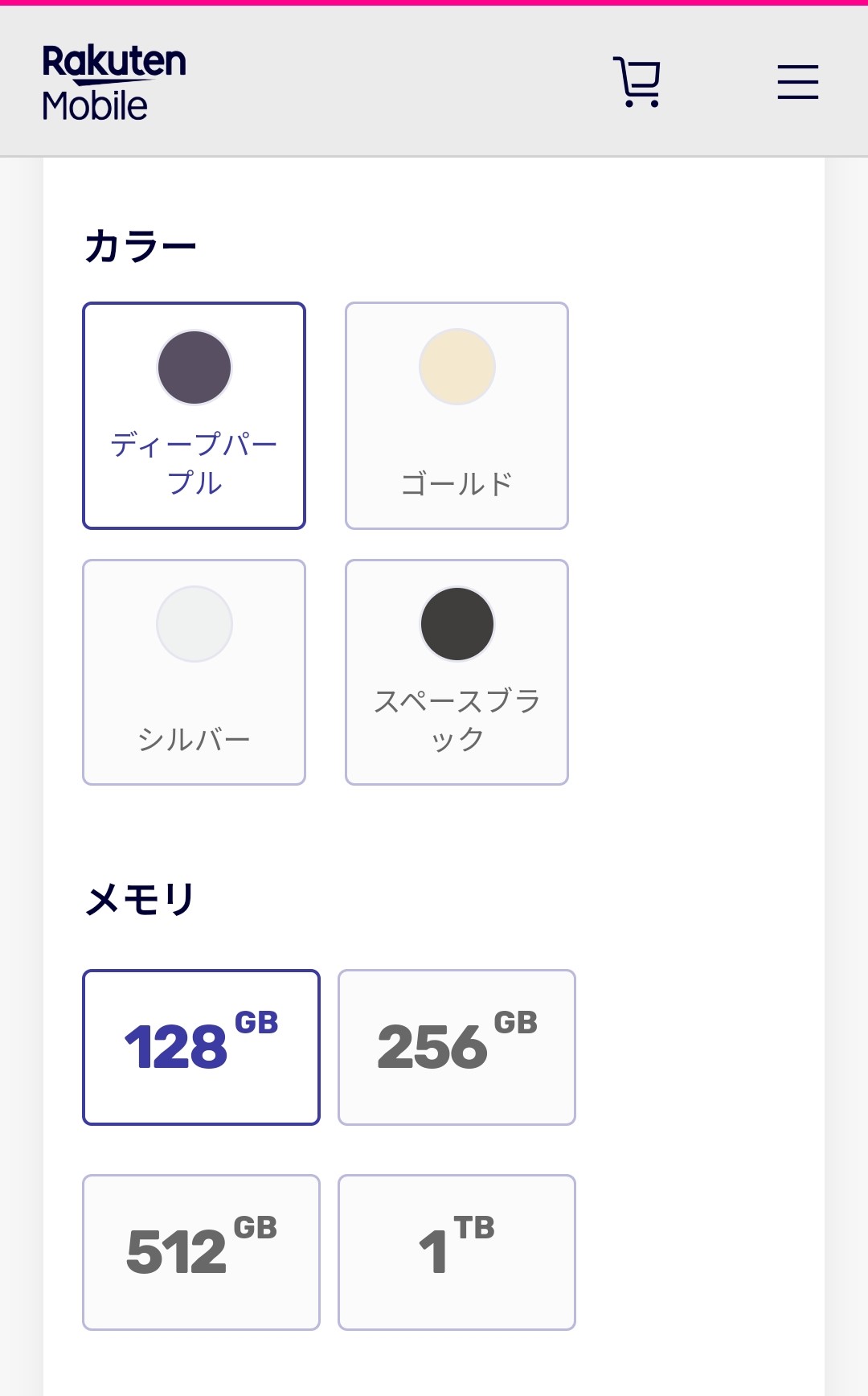 カラーや容量の選択