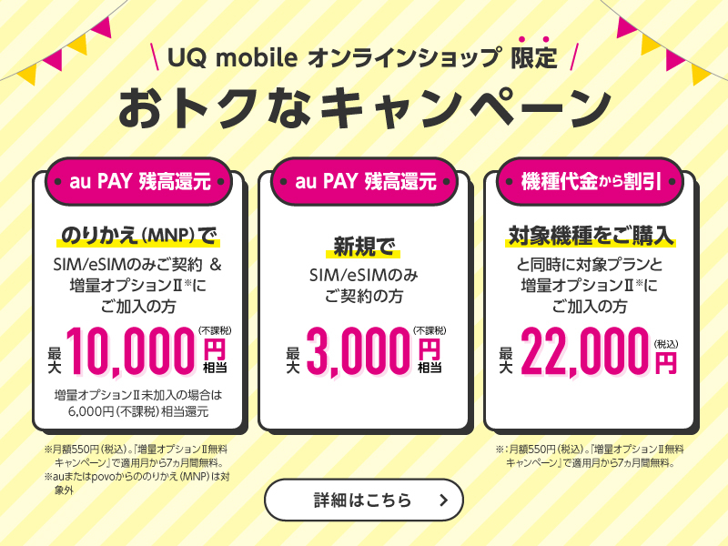 UQモバイルオンライショップのキャンペーン