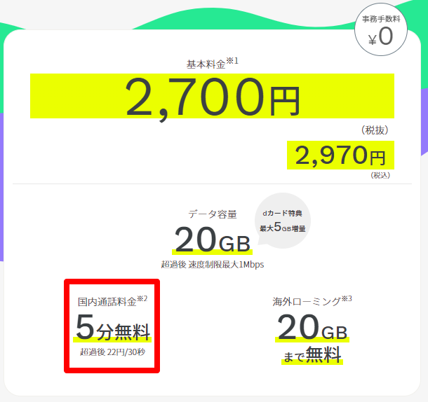 5分かけ放題が無料