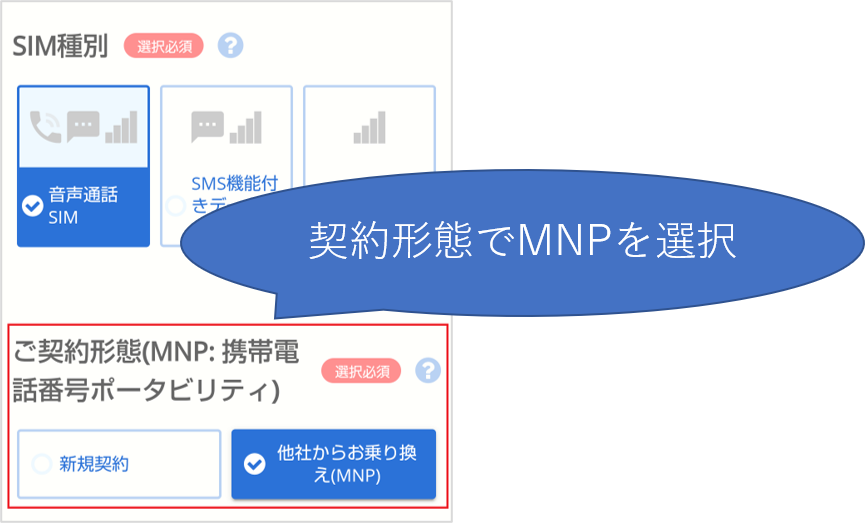 MNPを選択