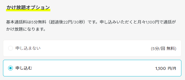 かけ放題オプション